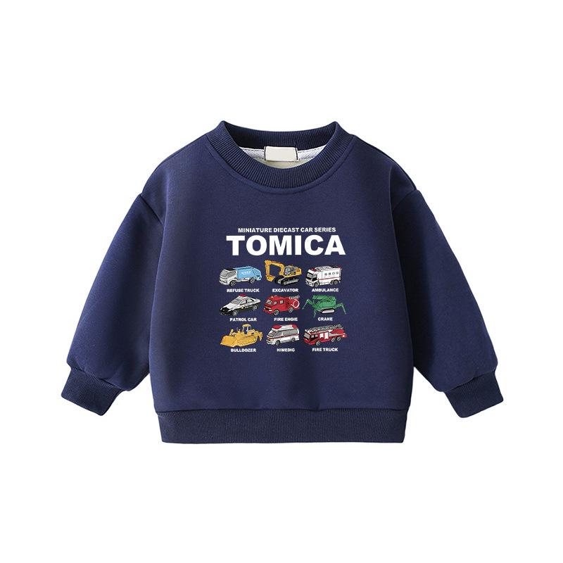 Children s Construction Vehicle Print Fleece Hoodie - Round Neck, Long Sleeve, Warm, Loose Fit. 140 cm