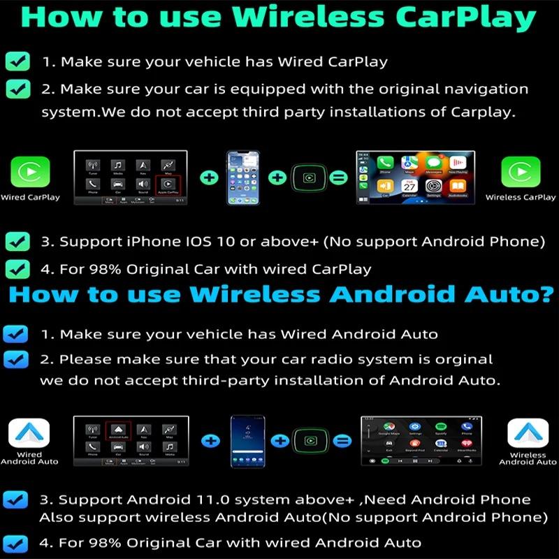 Mini 2 in1 Wireless Carplay Adapter for Android iPhone Auto Wired to Wireless AI Box Car Intelligent Systems with Wired CarPlay