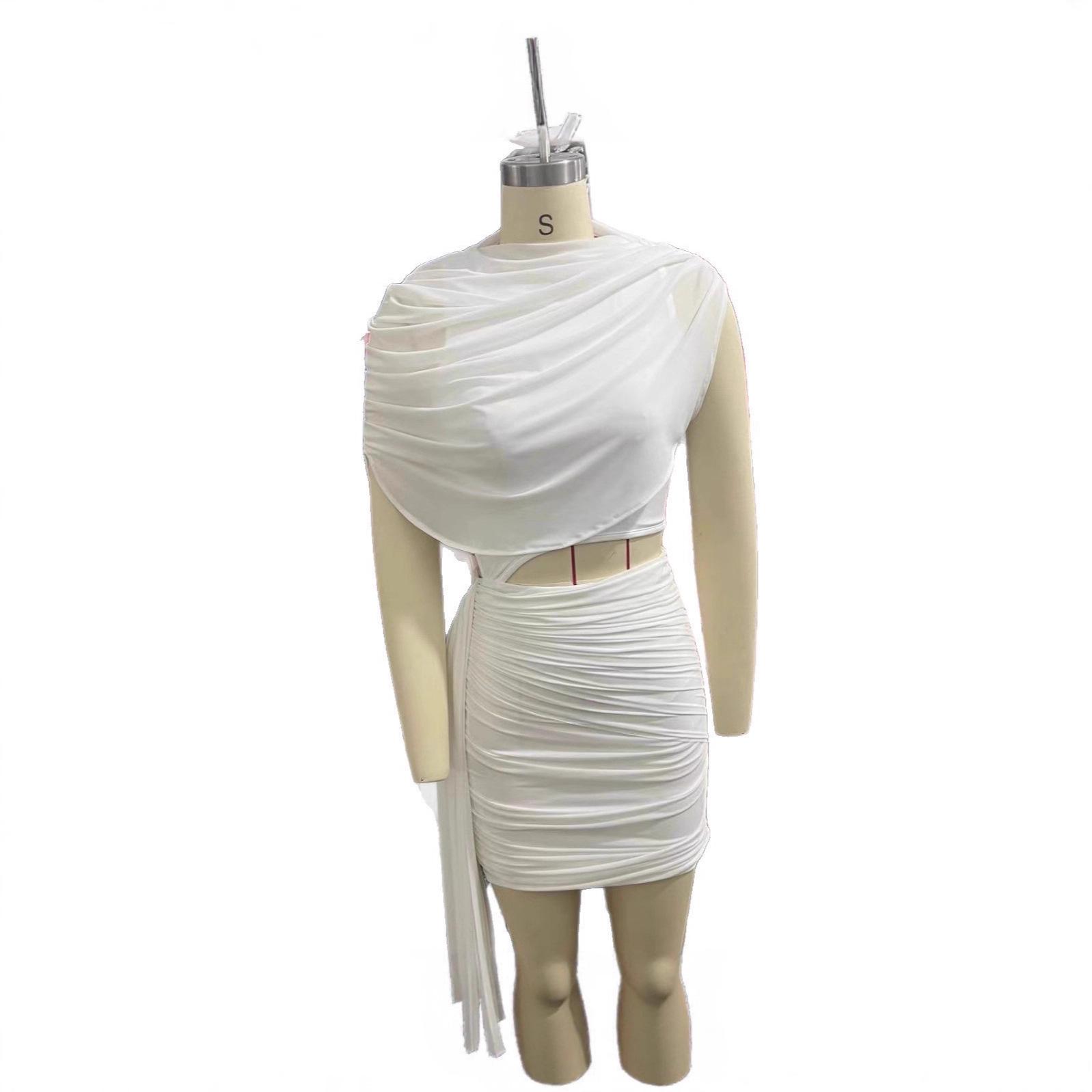 

Chic European-American Off-the-Shoulder Ribbon Bodycon Dress - Perfect for Beach Vacations Small белый