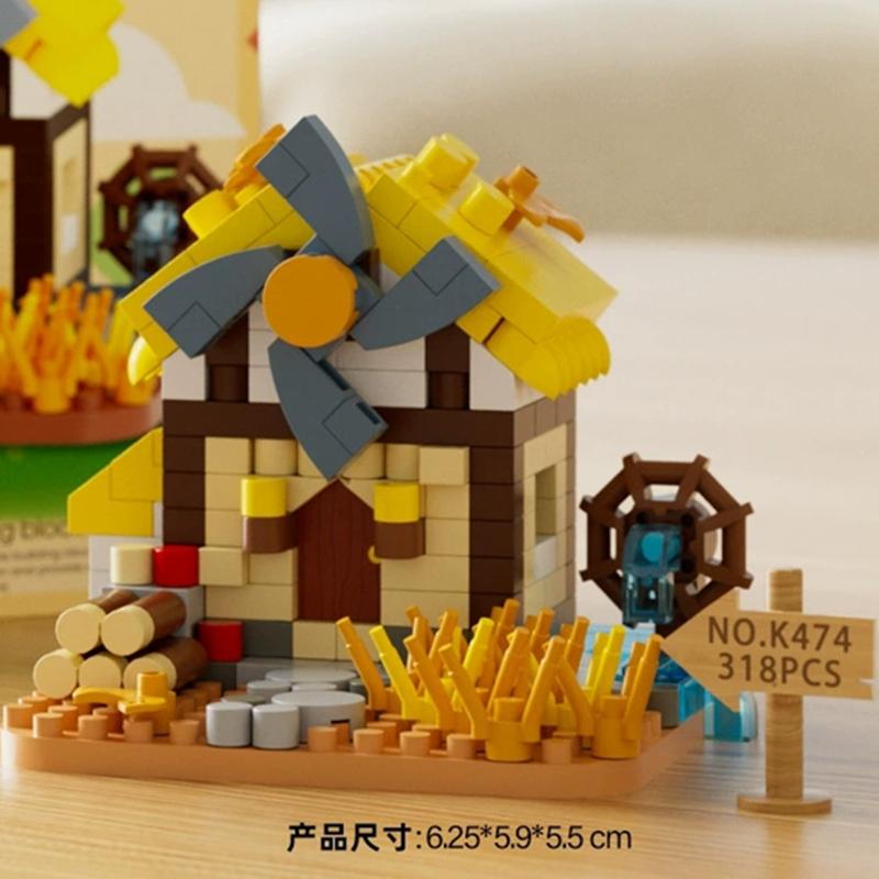 New Diy Four Seasons Windmill House Villa Christmas Street View Building Blocks Kit Bricks Model Toy Children