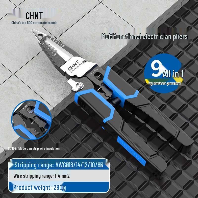9-in-1 Multifunctional Electrician Tool: Wire Stripper, Long Nose Pliers, Wire Cutter, Steel Pliers.