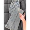 Vintage Blue Miter Tooling Jeans Men's American High Street Vibe Legs Long Pants Straight Slim-fitting Micro-pull Pants