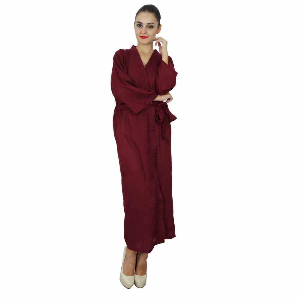 Bimba Women Long Solid Belt Robe Soft Modal Cotton Wrap Round Plain Bath