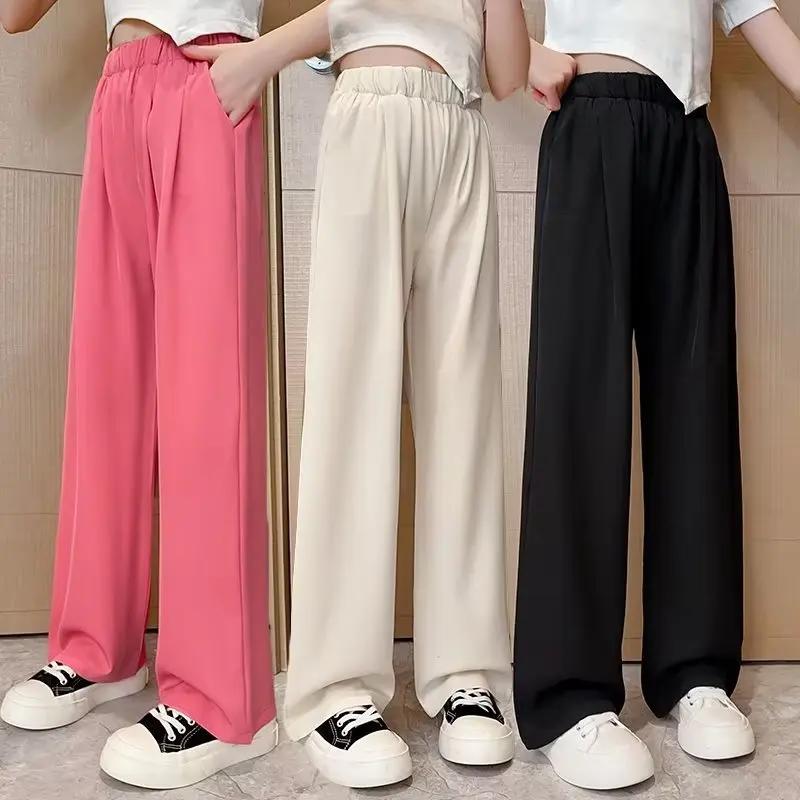 Girls Ice Silk Kids Pants Summer Thin Anti-mosquito Children's Trousers Fashionable Big Kid's Pants For Girls