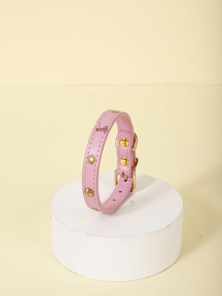 Carefully Selected PU Leather Pet Collar with Pearlescent Rivets and Gold Buckle for Small Dogs Like Teddy and Pomeranian
