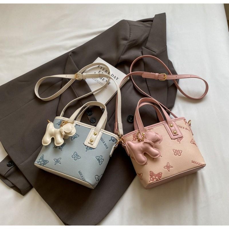 IELGY Embossed Butterfly Portable Tote Bag Korean Version Fashion One-Shoulder Messenger Bag Bucket