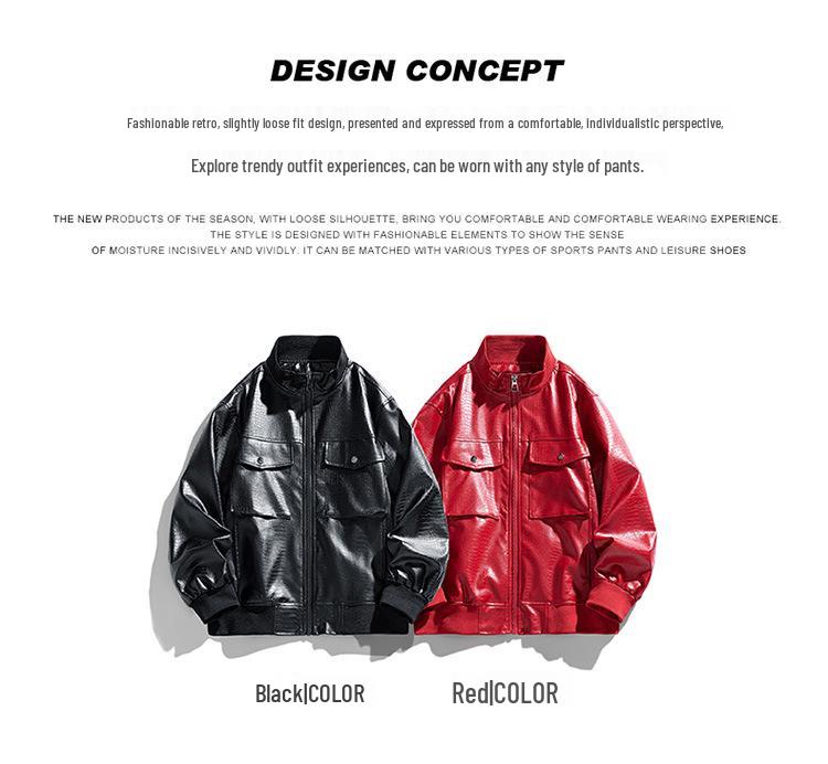 New PU Leather Stand Collar Motorcycle Cardigan Jacket - Spring, Autumn, Winter