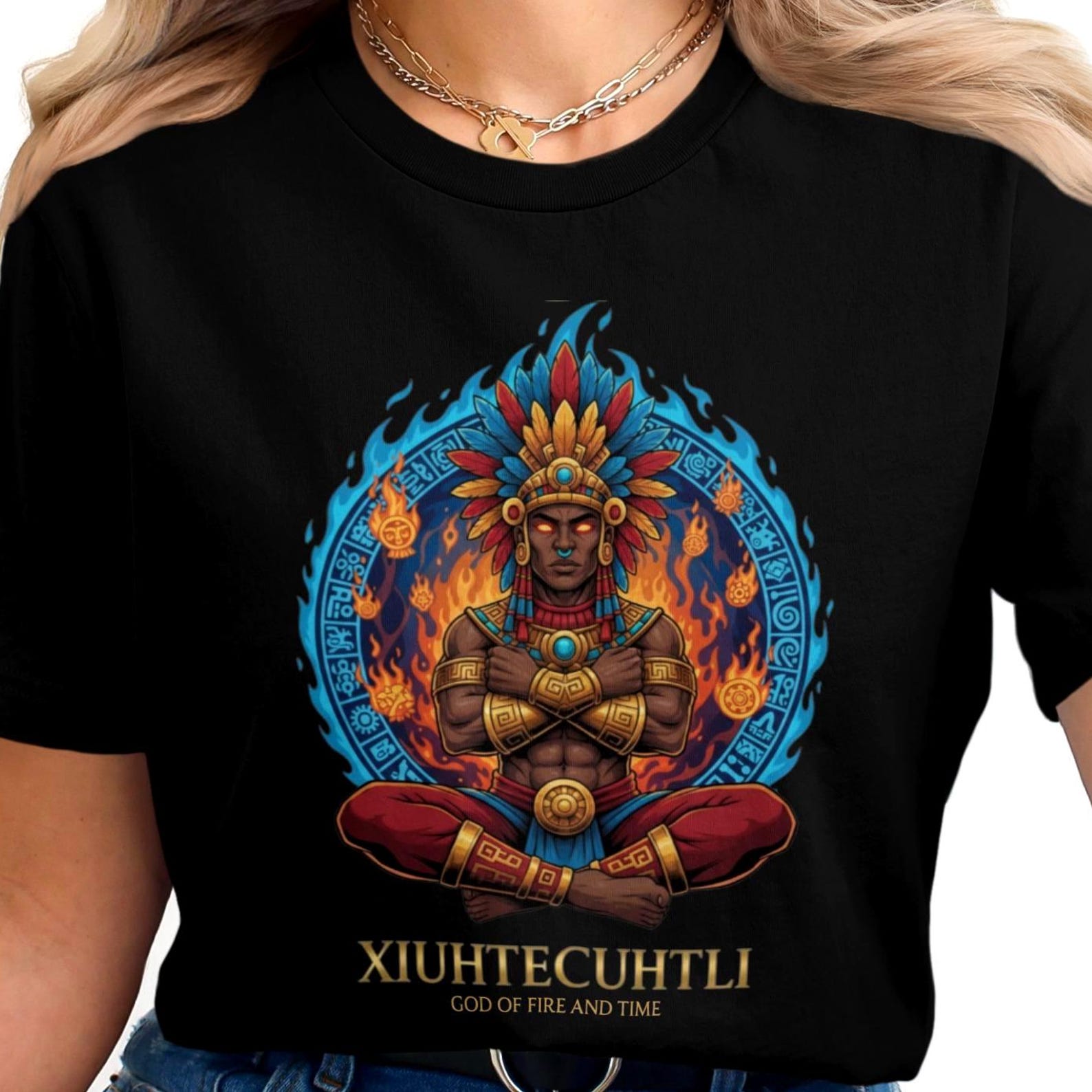 Xiuhtecuhtli T-Shirt | Aztec Mythology | Vintage Myian God Tee XL