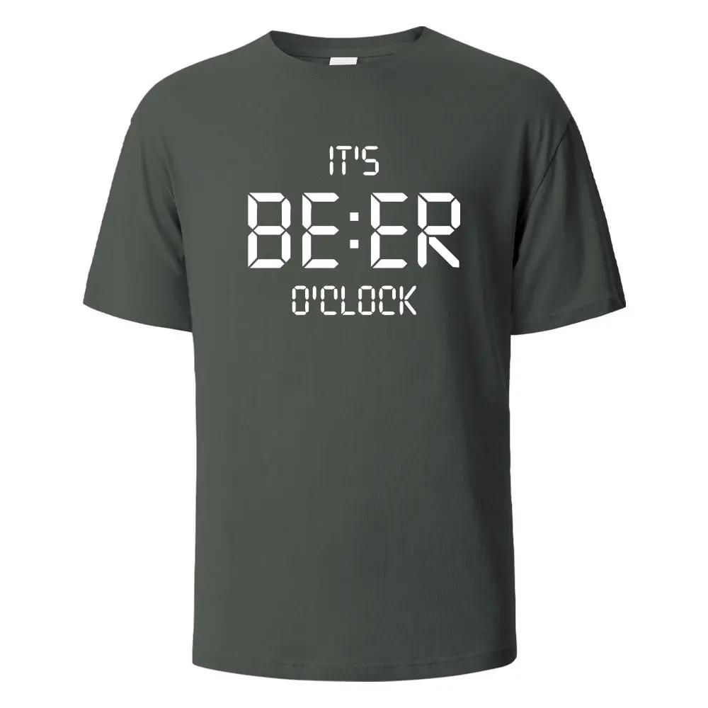 Beer O Clock Print Tshirt Personality Casual Simple Street Fashion Cotton Summer Tshirt Unisex And Unisex Loose Casual Top Y2k