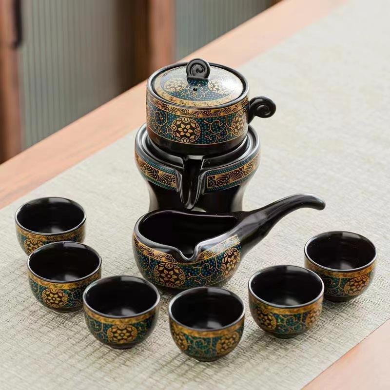 

Lazy Automatic Tea Set Stone Mill Rotating Water Outlet Home Office Retro Ceramic Tea Maker Teaware Sets