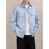 Mens Loose Oversized Solid Color Long Sleeve Casual Work Shirt Outerwear