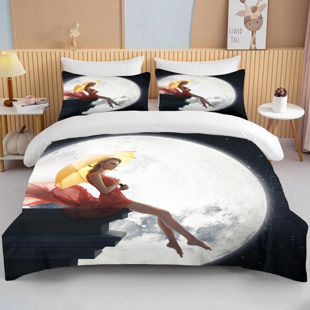 Moon Bedding Set Night View Duvet Cover Set With Pillowcase Bedding King Queen Full Double Single Size Luxury Bedxclothes Decor