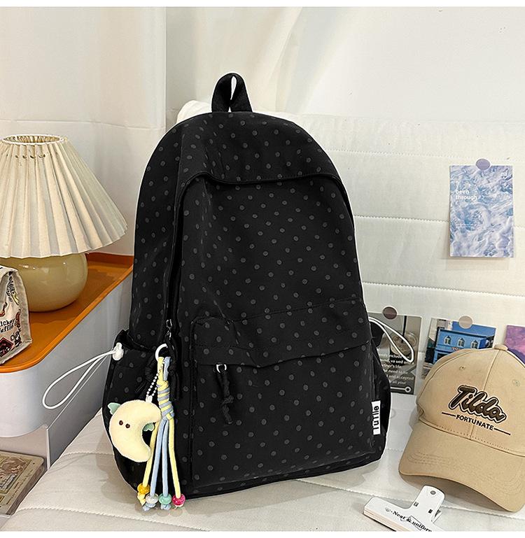 Schoolbag Korean Small Fresh Schoolbag Female College Student Simple Polka Dot Backpack Lightweight Large Capacity Junior High School Student Backpack