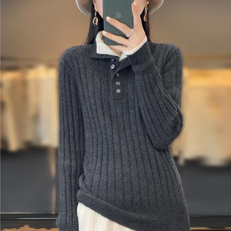 Women's Loose Wool Pullover Sweater with Half-High Collar