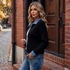 Ribbed Corduroy Top Women Denim Zip-Up Jacket, Long Sleeve Casual Coat, Relaxed Fit Jacket Fall Winter with Contrast Turndown Collar Outerwear