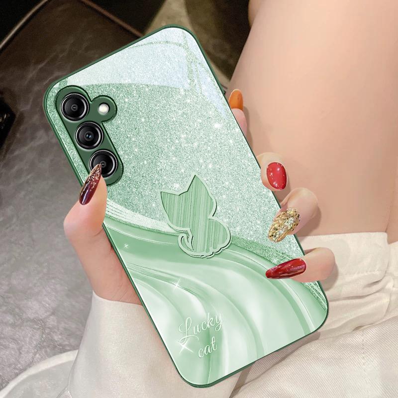 Sparkling Diamond Cat For Samsung Galaxy A14 4G 20 30 52 20S 21S 22 A32 33 34 42 50 51 53 54 70 71 72 73 5G Glass Phone Case