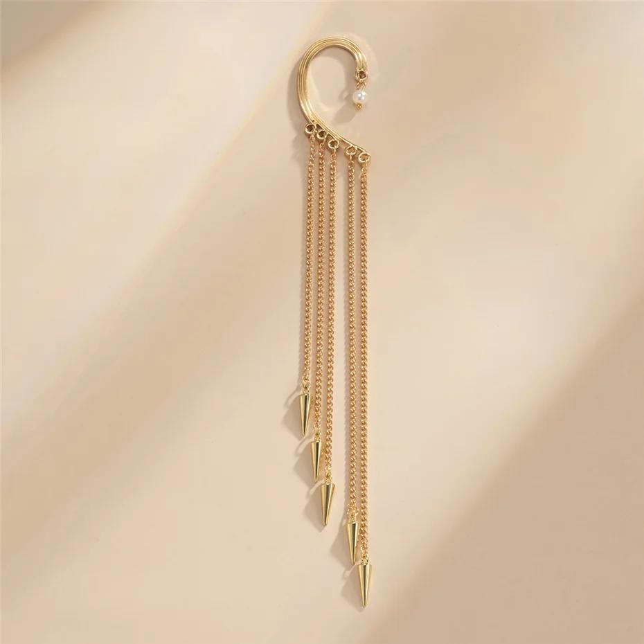 High Quality Long Tassel Clip Earring Fashion Statement Ear Cuff Fake Piercing Vintage Pendientes for Women Goth Jewelry Gift