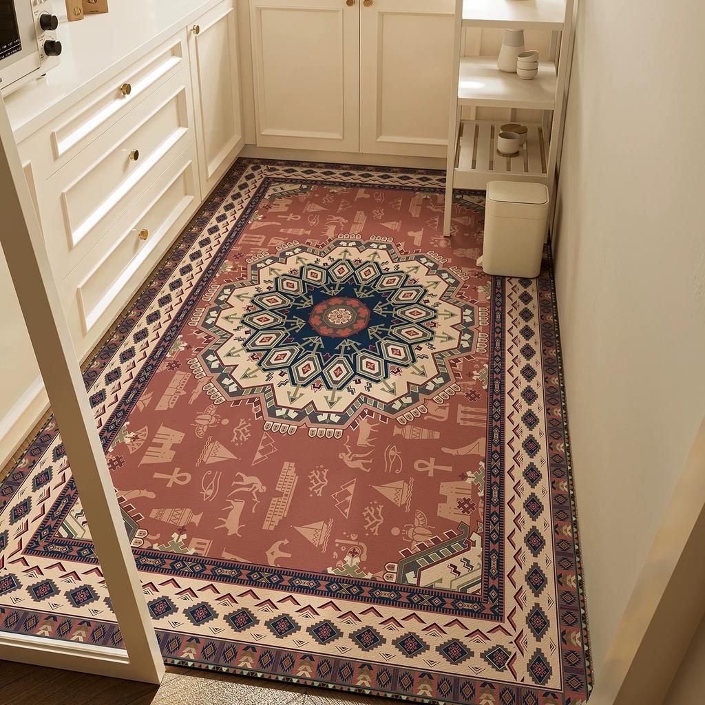 Vintage BOHO Kitchen Floor Mat Large Area Rug Free Cut PVC Leather Mats Washable Anti-slip Rugs Balcony Carpets Alfombra Cocina