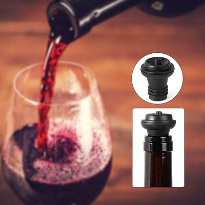 1/5PCS Home Bottle Black Wine Stopper Rubber Pump Preserver Vacuum Suction
