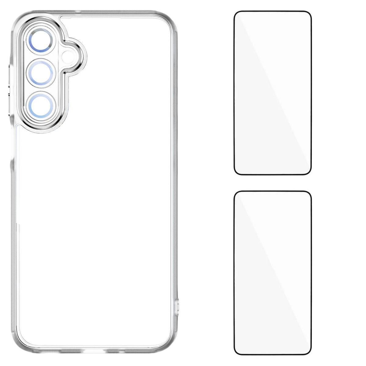 

Для Samsung Galaxy A26 5G Чохол з ТПУ WANLONFENG Протиударний Прозорий Чохол для Телефону з 2 шт Загартованою Скляною Плівкою Transparent