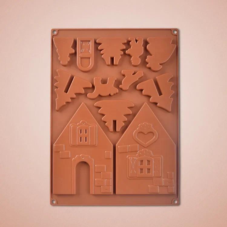 

3D Chocolate Silicone Christmas House Log Mold Desserts Fondant Tools Cake Cookie Decoration Bakeware Pastry Tools Accessories