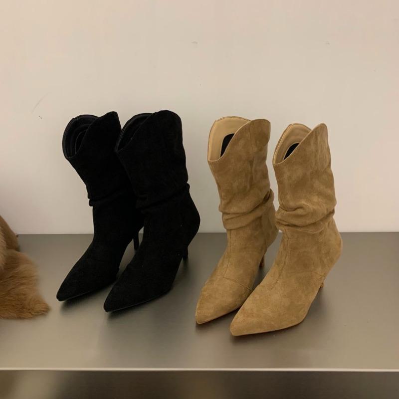 Mode 2025Dames Kuitlaarzen Herfst Effen Kleur Halve Hoge Laarzen Mode Gothic Y2k Schoenen Comfortabel en Elegant Uitverkoop Laars