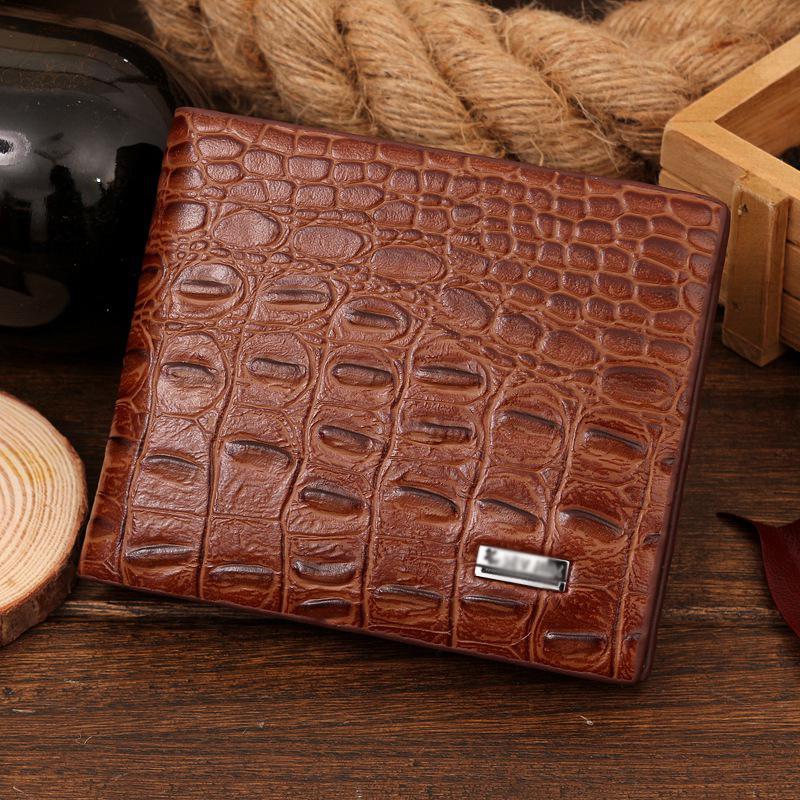 

Men s Crocodile Pattern Genuine Leather Wallet - Small Bifold Clutch Purse with Secure Clamp
