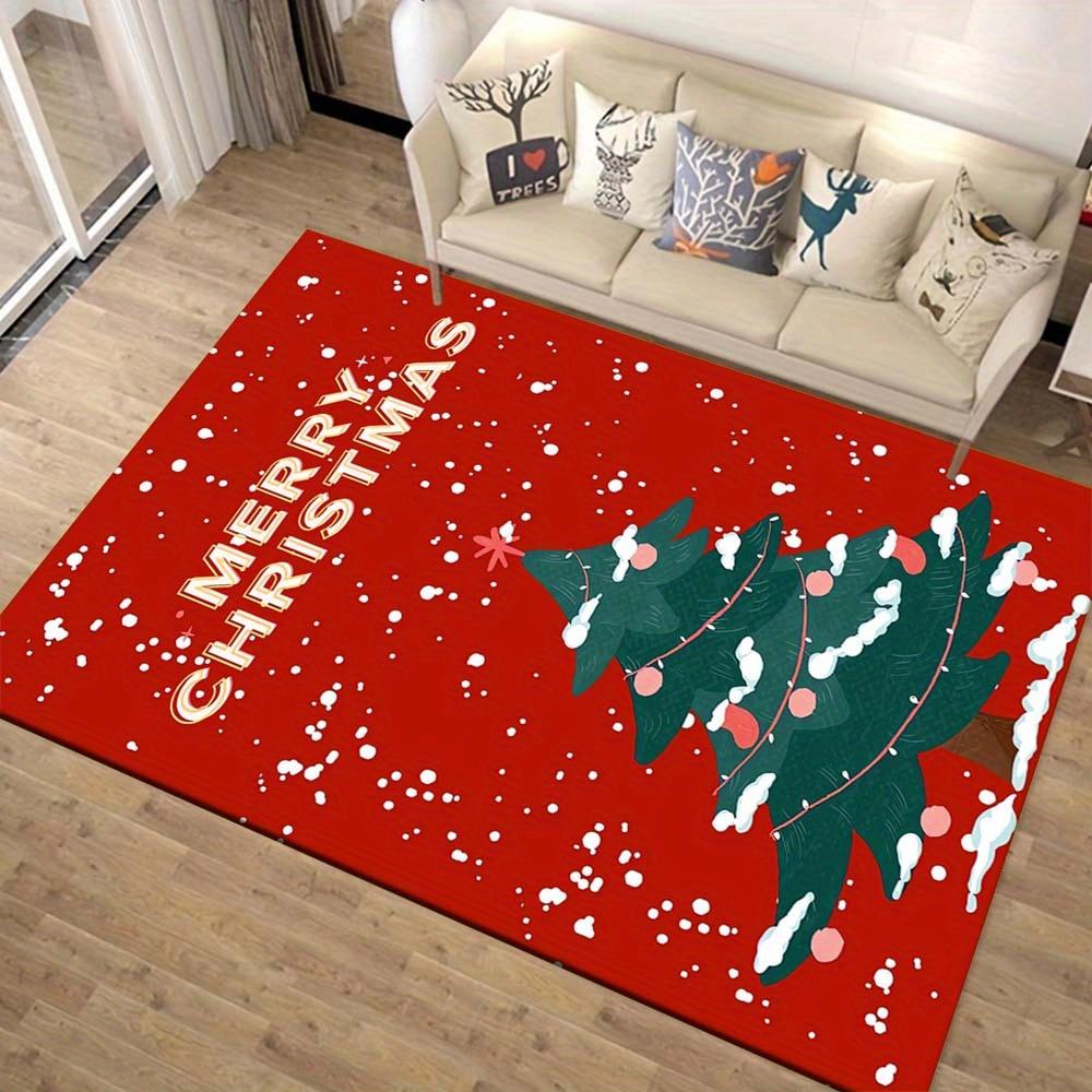 1pc Christmas Themed Rug, Christmas Tree Print, Bedside Carpet, Non slip Laundry Room Mat, Machine Washable Water Absorbing Entrance Door Ma
