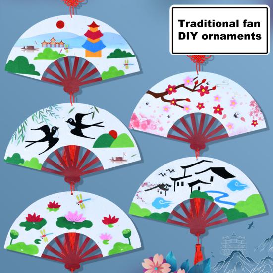 

Craft Paper Fan DIY Vivid Wear-resistant Tassel Chinese Handcraft Paper Fan Kit