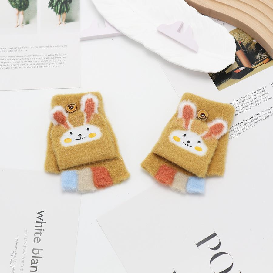 Children's Cute Cartoon Flip-Gloves: Cold-Proof, Half-Finger Winter Writing Warmth for Boys and Girls