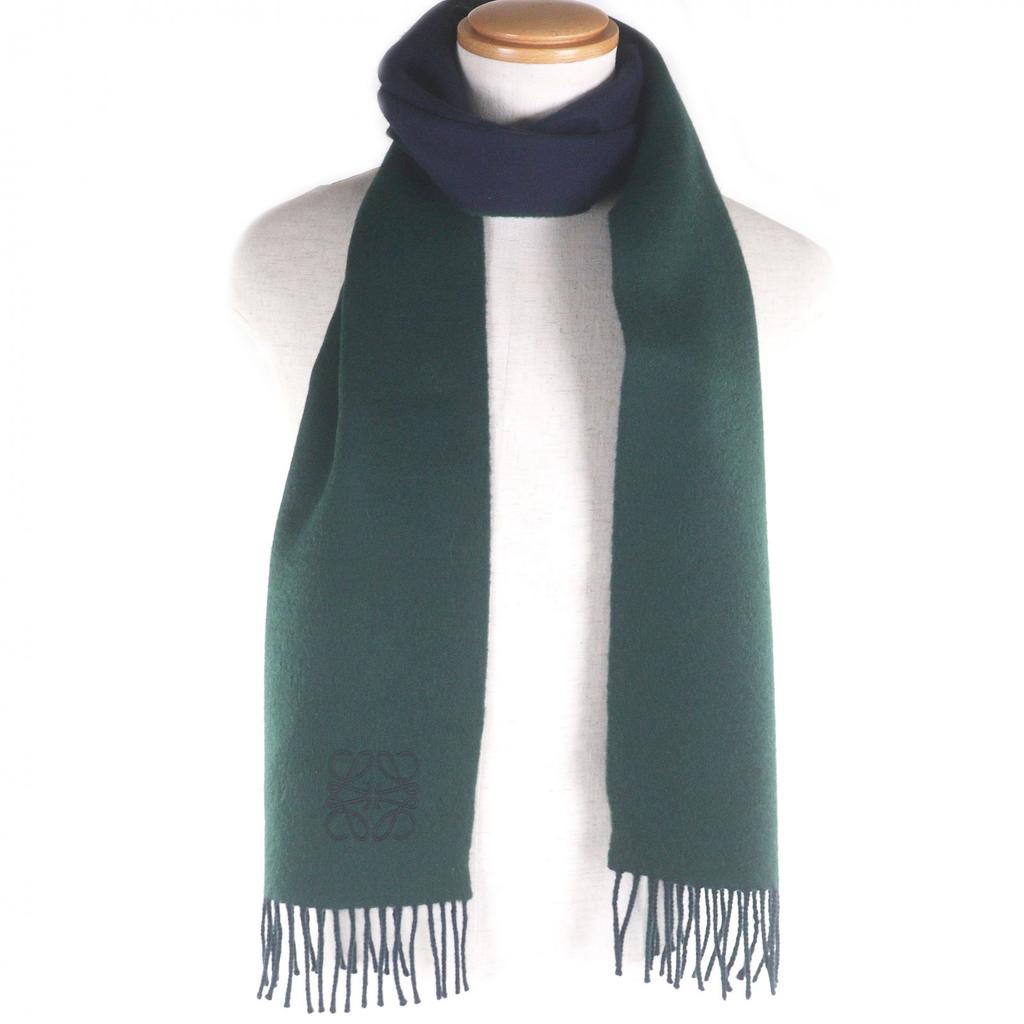 Excellent LOEWE Scarf Anagram logo embroidery Navy wool mens Used