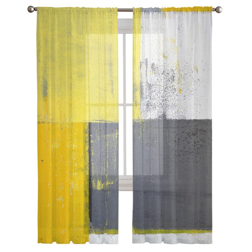 Stil pictură în ulei abstract geometric galben tul fereastră perdea draperii transparente perdele pentru sufragerie decor interioară panou