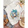 Damen Niedliche Eule Frühling Blumendruck T-Shirt Rundhalsausschnitt Kurzarm Grünes Schleifen-Dekor Atmungsaktiv Maschinenwaschbar Komfort-Passform Elegant Lässig Frühling