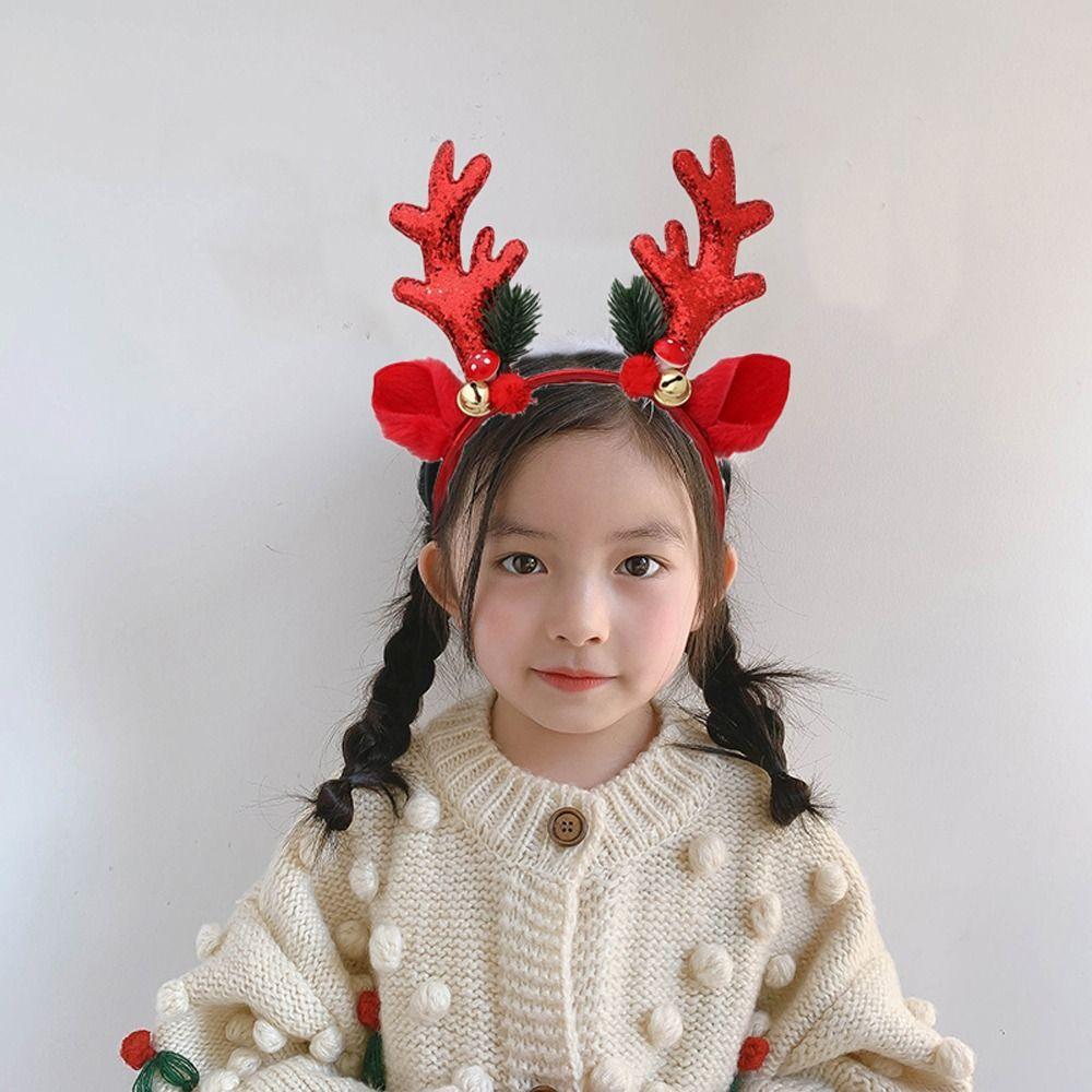 Sequins Plush Mushroom Bell Korean Style Hairbands Women Hair Hoops Elk Antler Christmas Headbands