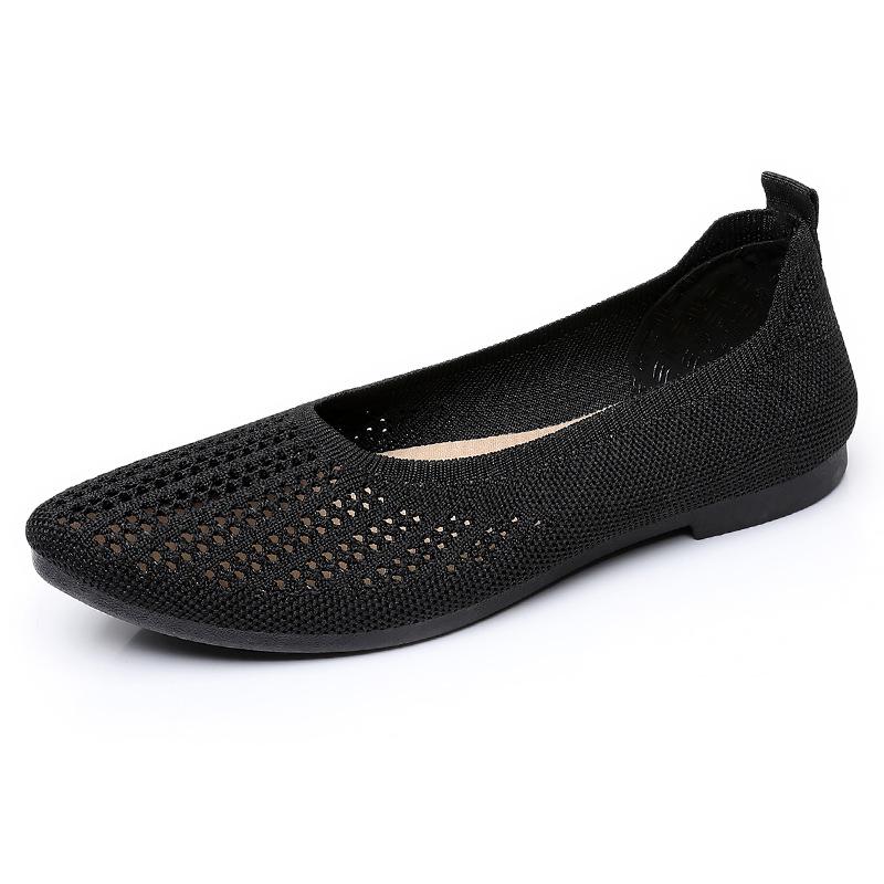 New Summer Women's Shoes Soft Sole Soft Breathable Fashionable Casual Shoes Shallow Mouth Flying Mesh Flat Beanie Shoes