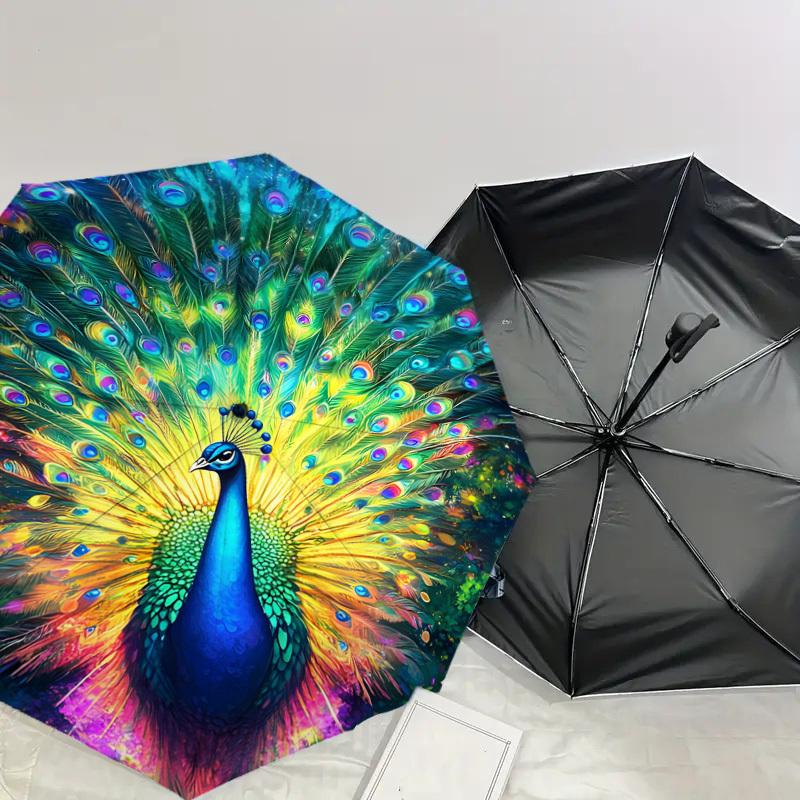 1pc Colorful Peacock Feather Artwork Umbrella with Plastic Handle,Suitable for All Seasons Home Travel Outdoor UmbrellaDD1240