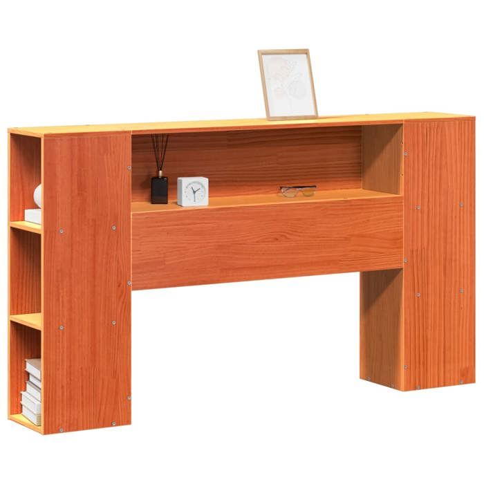 VidaXL Tête de lit avec rangement cire marron 135cm bois massif de pin, tête de lit en bois, tête de lit avec rangement, 855635