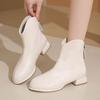 Size 35-44, Large Size Women's Shoes Soft Leather White Thick Heel Short Boots Women's 41 Autumn and Winter New Low Heel Elastic Thin Boots 42