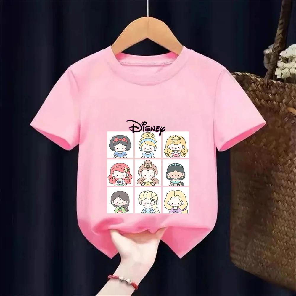 100% Cotone Principesse Disney Anime Estate Nuova Moda Multiple Cotone Bambini Cartoni Animati Magliette Girocollo Manica Corta