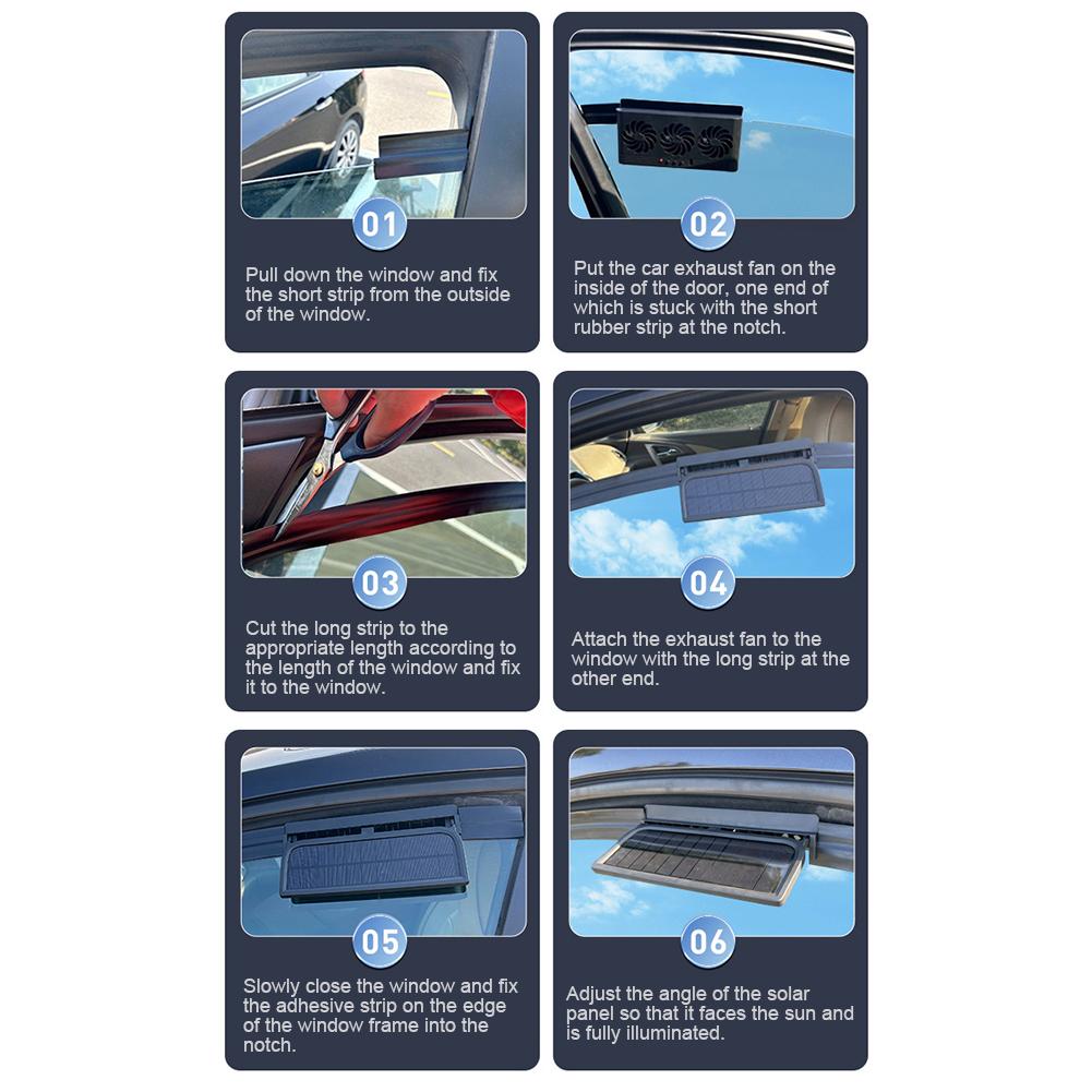 3-in-1 5000 RPM 2.5W 5.5V Solar Car Exhaust Fan with 3 Air Outlets Car Radiator Cooling Fan Air Vent Fan Eliminate Peculiar