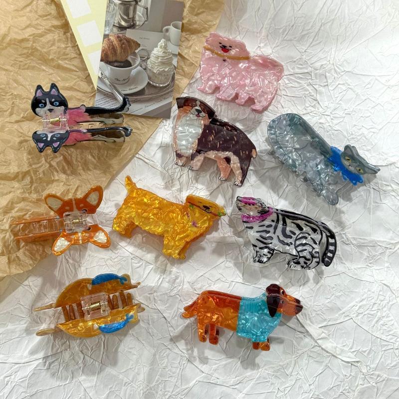Cute Cartoon Dog Cat Shark Hair Claw Clip Premium Acrylic No Damage Hair Holder for Women Girls School Wear