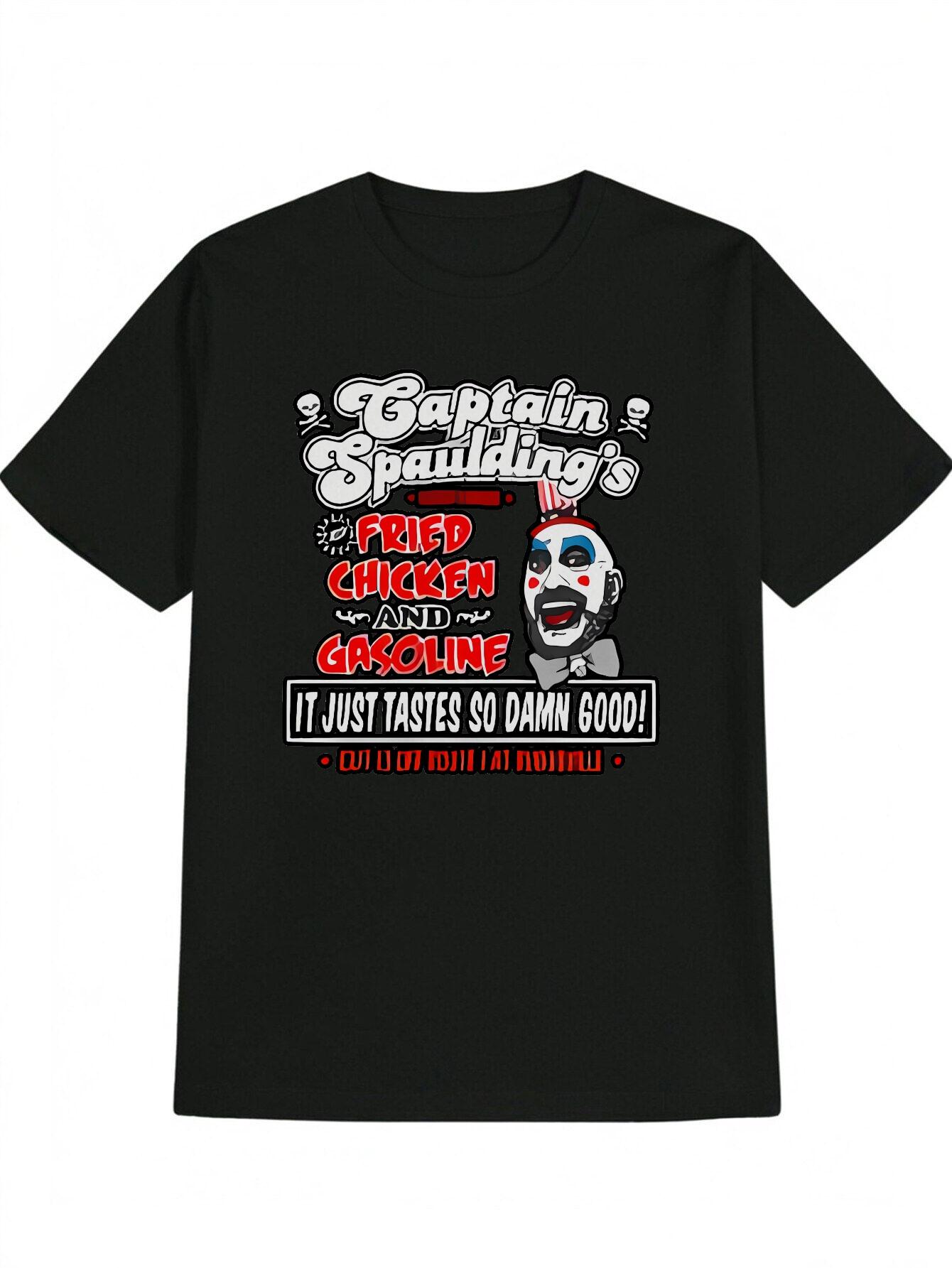 Casual Graphic T-shirt - Captain Spaulding Fried Chicken & Gasoline Horror Movie Design XXXL