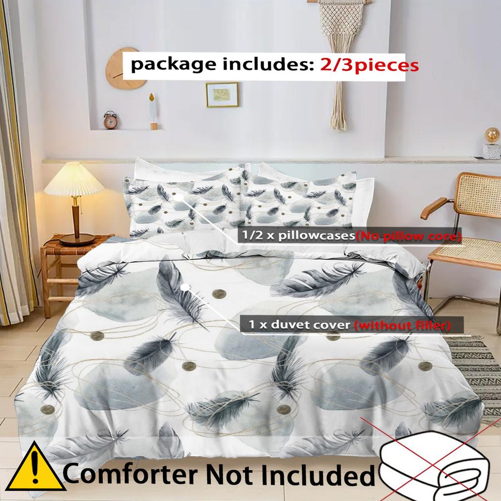 Golden Thread Ink Feather Duvet Cover, Down Duvet Cover, 3D Digital Printing Fashion Design Duvet Cover, Bedding Cover