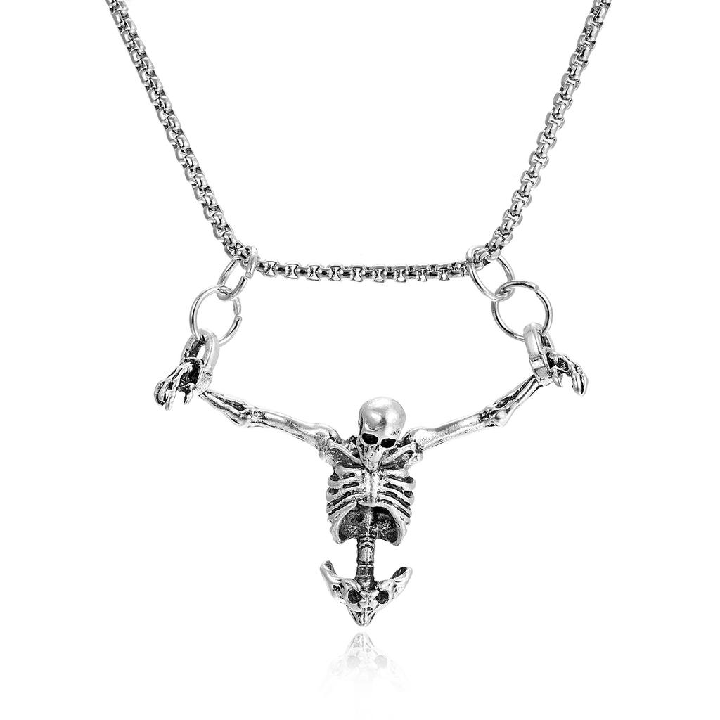 Vintage Metal Skull Pendant Necklace for Women Men Creative Horror Skeleton Punk Gothic Cross Choker Hip Hop Halloween Jewelry