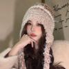 Cappello di Lana Carino con Orecchie d'Orso Giapponese per Donna in Autunno e Inverno Nuovo Caldo Cappello a Maglia che Mostra il Viso Protezione per Collo e Orecchie Cappello