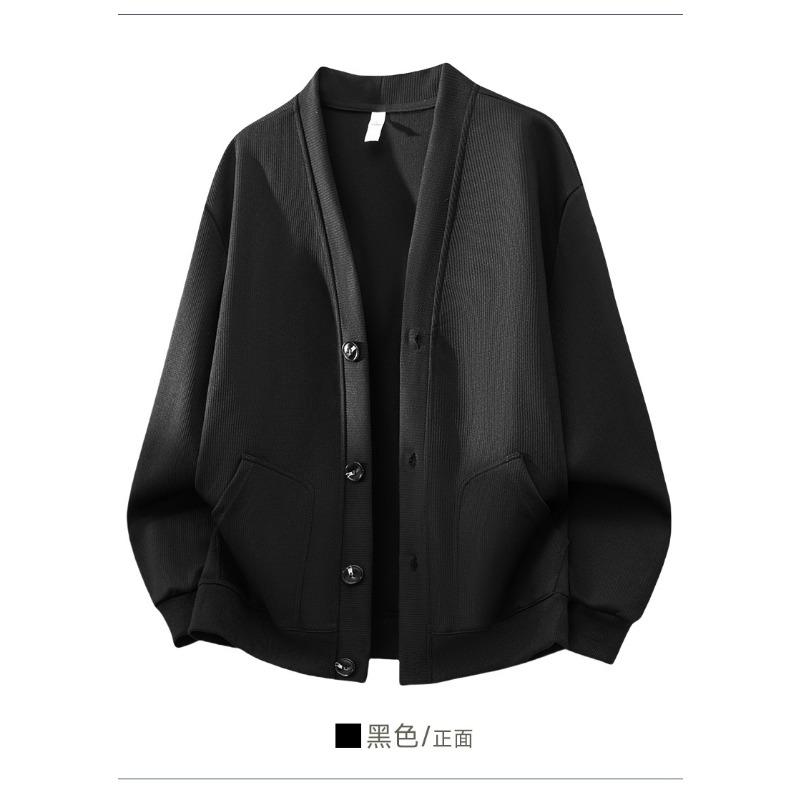 Men Solid Color V Neck Long Sleeve Knit Cardigan Casual Loose Sweater Jacket