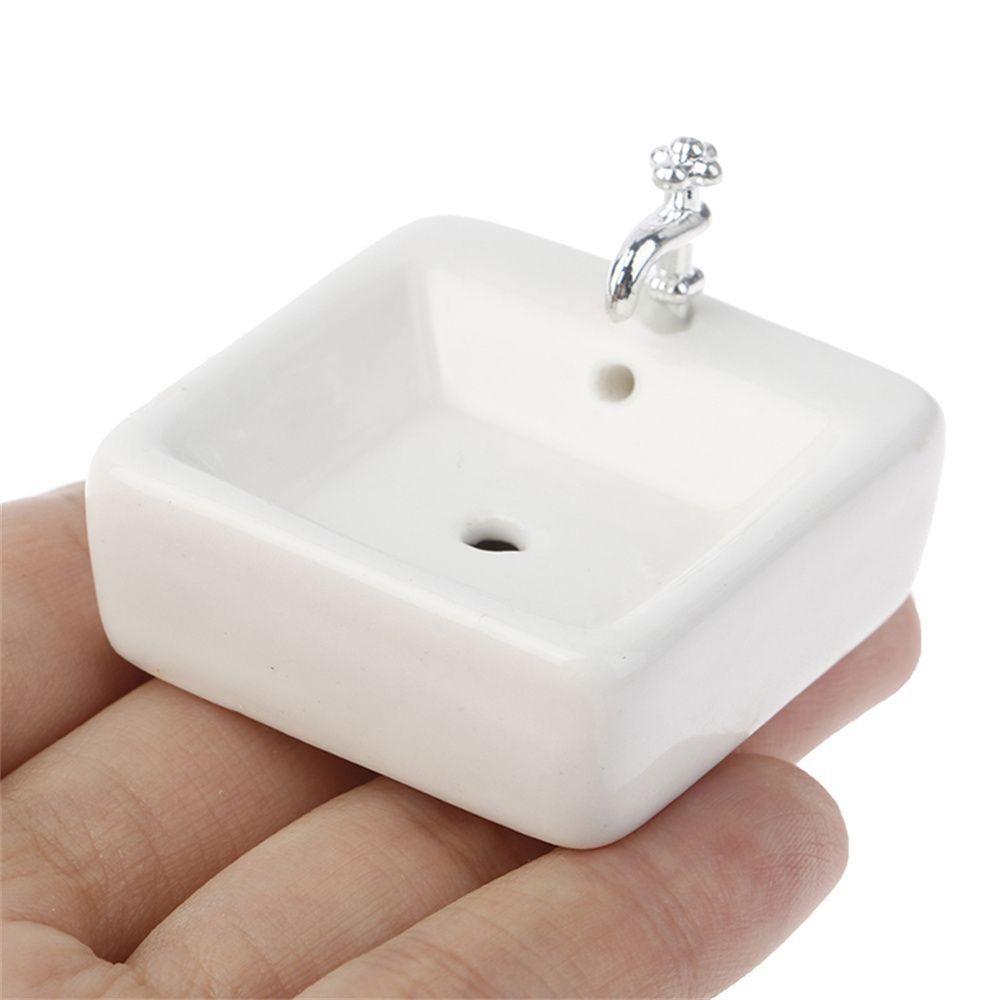 Pretend Play Wash Basin Figure Simulation Bathroom Sink Ceramic Dollhouse Toy Bathroom Sink Model