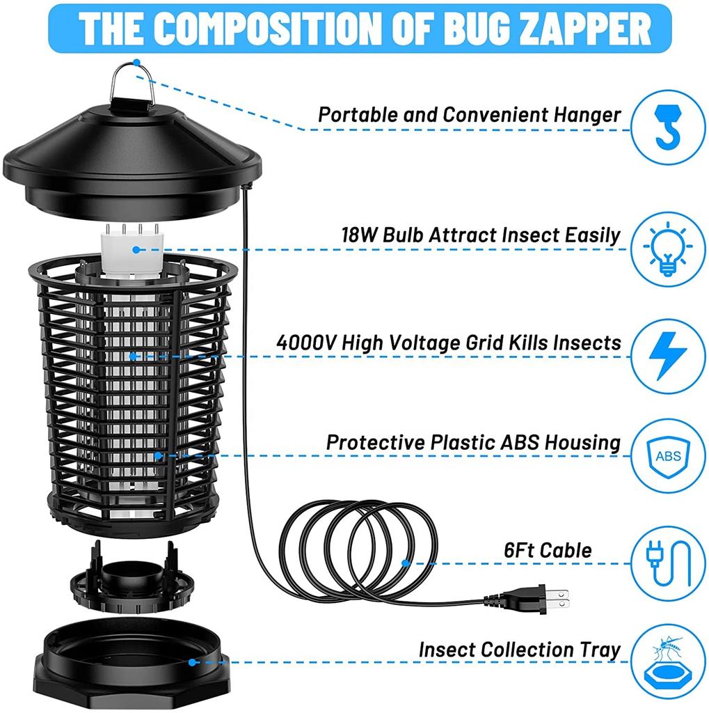 Mosquito Trap 18W IPX4 Outdoor Water Proof Insect Killer Mosquito Fly Moths Electronic Insect Bug Zapper Killer Insect