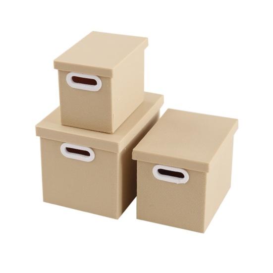 3Pcs/Set Simulation Storage Box 1:12 Miniature Scale Three-Piece Stacking Design Smooth Edges Safe Play Storage Organizer Dollhouse Accessory