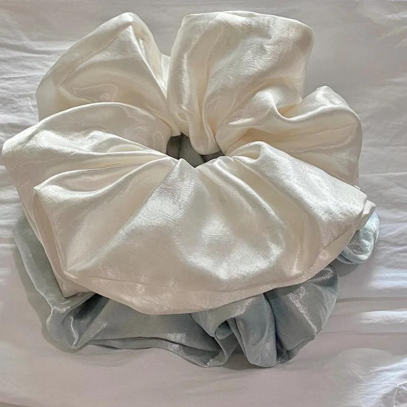 1PC High-Shine Pearlescent White Large Satin Scrunchie - Stylish, Premium & Minimalist Ponytail Hair Tie